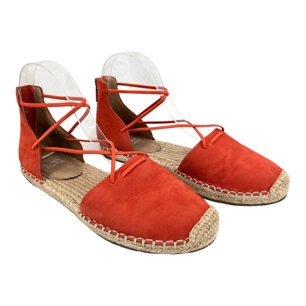 EILEEN FISHER SZ 7 Espadrilles Burnt Orange Nubuck Leather Zipper at Heel